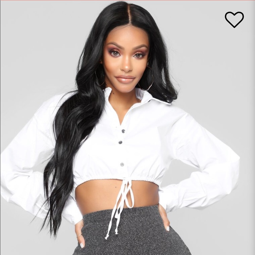 NWOT White collared button down crop top